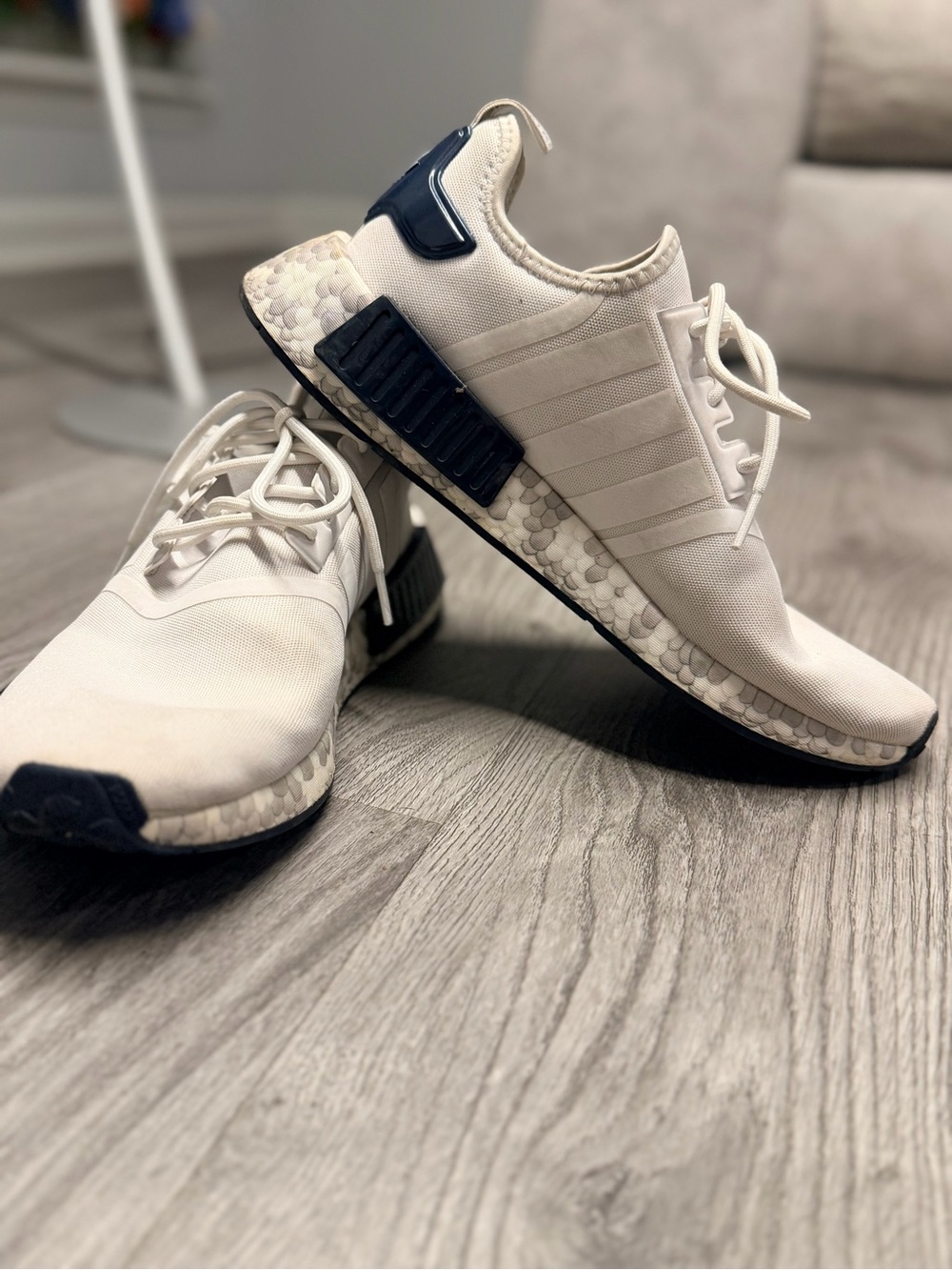 adidas NMD R1 Cream Sneakers with Navy Accents